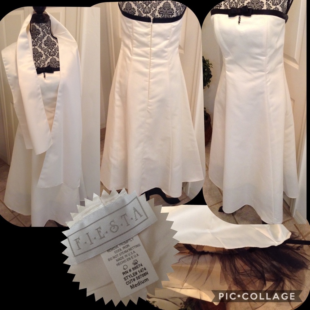 Strapless Ivory Tea Length Dress w/ wrap